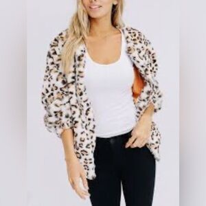 DAVI & DANI Leopard Print Teddy Jacket